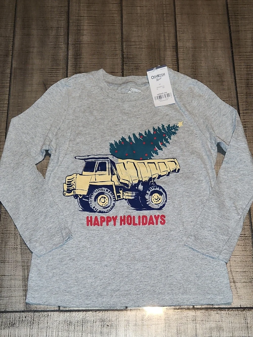 NWT OshKosh B'gosh Gray Long-Sleeve Tee with Yellow Truck and Green Tree